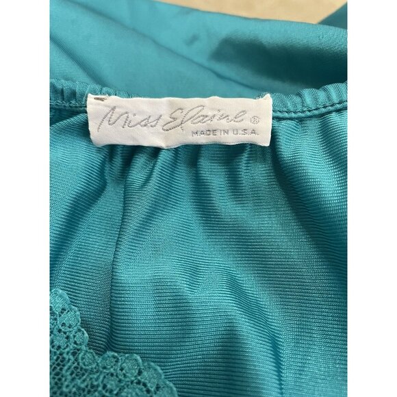 Vintage Miss Elaine Teal Nightgown Gown Lace M Medium Lingerie - Picture 6 of 9